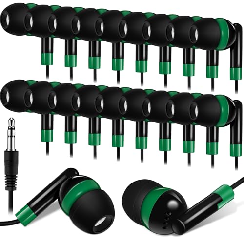 Kanayu 50 Pack Wired Earbuds Bulk for Classroom Ear Headphones Wired Basic Student Earbuds No Microphone with 3.5mm Jack for Class Laptop School Library, Individually Bagged (Green) - color: Green