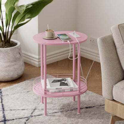 DGSANDGO Pink Side Table with Charging Station,Side Tables Living Room,Nightstand with USB Ports and Outlets,Samll End Table for Small Space,Living Room,Bedroom, Nursery,(1PC,Pink) - color: Pink Power Outlets