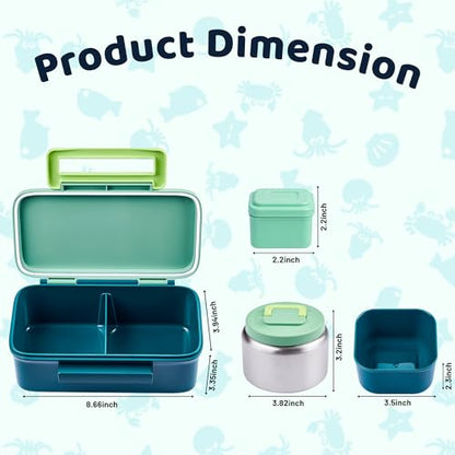 JXXM Lunch Box for Kids With 8oz Soup Thermo, Leak-proof Lunch Container with 2 Compartments, Thermo Food Jar Food Containers for Back to School Girls Boys (Green) - color: Green