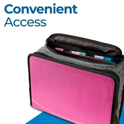 Case-it Mighty Zip Tab Zipper Binder, 3" O-Ring with 5-Color tabbes, Expanding File Folder and Shoulder Strap and Handle, D-146-Light Pink - color: Light Pink, size: 1 Pack