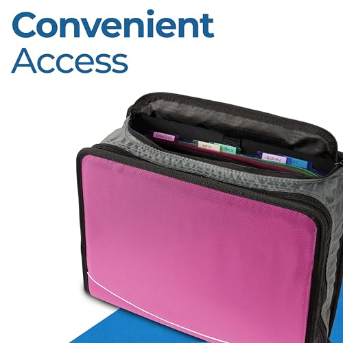 Case-it Mighty Zip Tab Zipper Binder, 3" O-Ring with 5-Color tabbes, Expanding File Folder and Shoulder Strap and Handle, D-146-Light Pink - color: Light Pink, size: 1 Pack