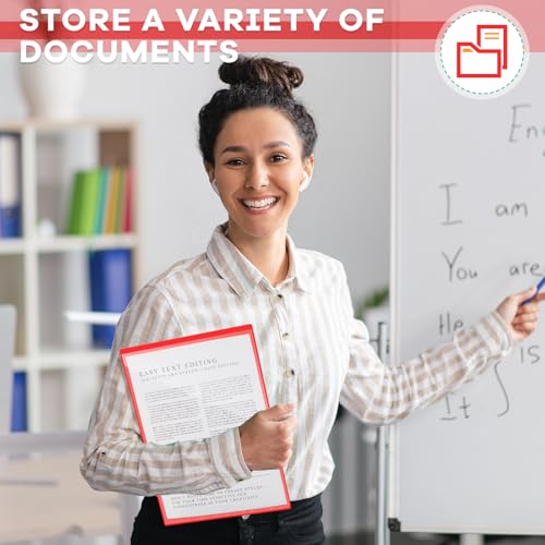 Henoyso 12 Pcs School and Home 2 Pocket Folders with 4 Clear Inner Pockets Plastic Heavy Duty Homework Folders Parent Teacher Communication for Student Home Office Classroom,11 x 9 Inch (Red) - color: Red
