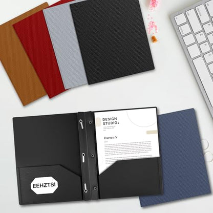 12-Pack Plastic Folders with Pockets and Prongs,2-Pocket Folders with 3 Fasteners, Poly Folders Holds 8-1/2" x 11" Paper for School/Office/Home - color: Black, size: 12-Pack