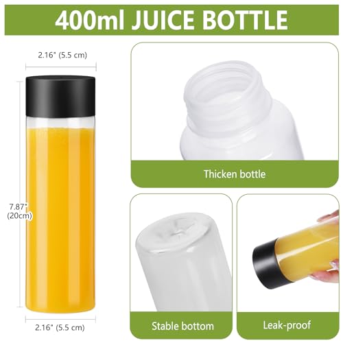 zmybcpack 12 Pack 400ml Plastic Juice Bottle with Black Lid Dishwasher Safe | Heat-Resistant Plastic Smoothie Sensory Bottles, Reusable Bulk Beverage Containers for Juice, Milk - size: 13.5oz 12pack