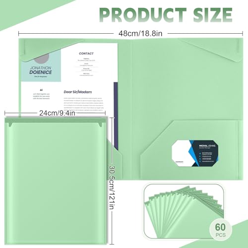 Henoyso 60 Pack Plastic Folders with Clear Front Pockets Bulk Heavy Duty File Folders with 2 Pockets and Card Slot for Student Teacher Back to School Supplies Office Presentation (Light Green) - color: Light Green