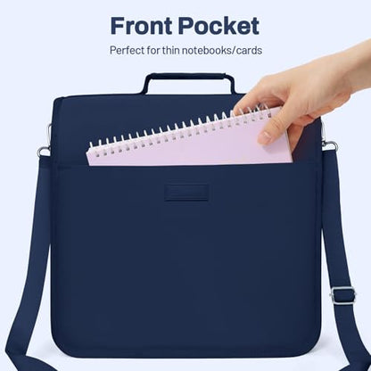 SUNEE Zipper Binder 3 Ring, 3 Inch O-Ring with Handle and Shoulder Strap, 600-Sheet Capacity, 5-Tab Expanding File Folder, Multi-Pockets for Middle School Organizer Binder with Zipper, Navy Blue - color: Navy Blue
