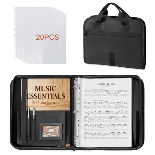 Damero Sheet Music Folder, 3 Ring Choir Music Binder with 20 Binder Sheets | Choral Music Folder with Hand Strap, Zipper Closure, Fit Letter Size 8.5 x 11 inch for Choir Singer, Stage Performance