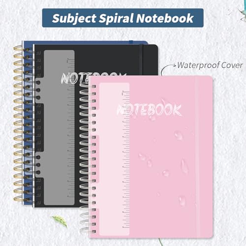 5 Subject Notebook College Ruled, 300 Pages A4 Hardcover Spiral Notebook with Removable Dividers Tabs 8.5" x 11" 100GSM Large Lined Journal Notebooks for Work School - color: black