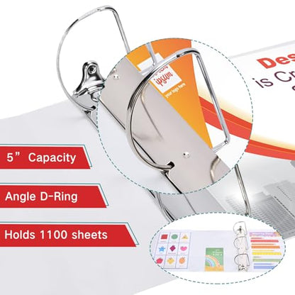 Sinload 4 Pcs 5 Inch Large Ring Binders with Pockets 3 Ring Binder 8.5" x 11" Presentation Folder View Binder with Customizable Clear Cover for Documents Files Projects(White) - color: White, size: 5 Inch