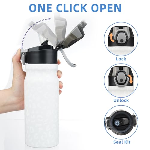 BJPKPK Water Bottle with Straw 18oz Insulated Water Bottles Reusable Stainless Steel Metal Thermal Flask with Leak Proof Lockable Lid and Carry Handle,Cream Leopard - color: Cream Leopard, size: 18 Ounces
