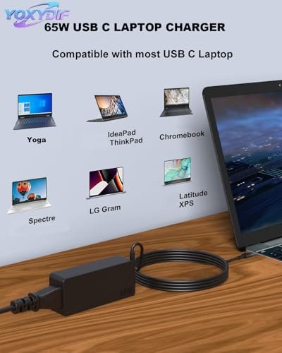 65W USB C Laptop Charger Compatible with Lenovo ThinkPad T14 T14s T15 T16 E14 E15 E16 Gen 5 4 3 2 1 X1 Carbon, Yoga 7i, Chromebook Computer Power Cord AC Adapter
