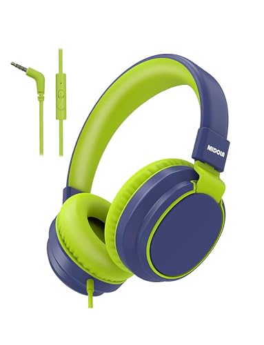 MIDOLA Kids Headphones for School Learning,Volume Limited 85/94dB, Foldable Lightweight Over-Ear Wired Headphones for Kids Toddler Girls Boys 3.5mm for Pad,Headsets with Built-in Mic DeepBlueSky - color: DeepBlueSky