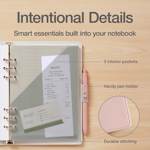 Oxford 6-Ring Professional Notebook, 7 x 9 Inch, Refillable Notebook, Writing Journal, Ivory Paper, 100 Sheets, Blush Pink Faux Leather Cover (90005) - size: Blush