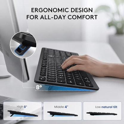 Wireless Bluetooth Keyboard, Full Size Multi-Device Keyboard for PC, Laptop | Connect Up to 3 Devices With Bluetooth or Usb and Enjoy Quiet, Comfortable Typing All Day.