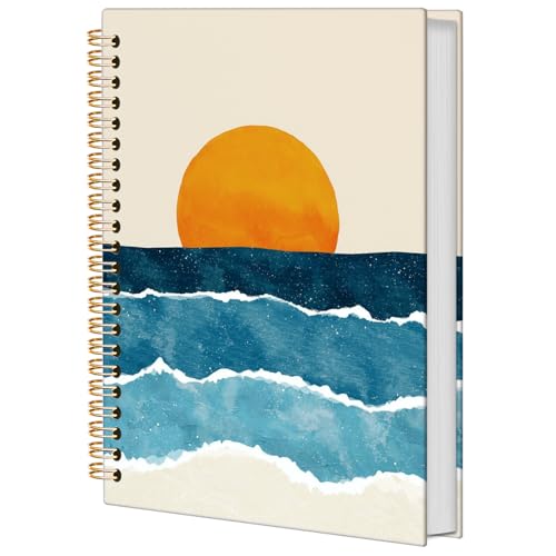 Boho Coastal Sun Ocean Spiral Journal Notebook, Abstract Sun Sunrise Sunset Ocean Waves Aesthetic Spiral Notebook, Boho Office Supplies, 5.5x8.3 Inch - color: Coastal Sun