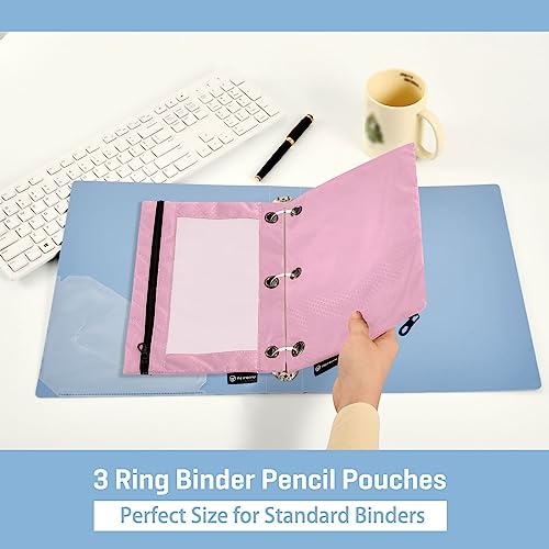 MCHIVER Pink Pencil Pouch for 3 Ring Binder Pencil Pouches with Zippers Clear Window Binder Pockets Pencil Bags for Work Daily Office 2 Packs - color: Pink