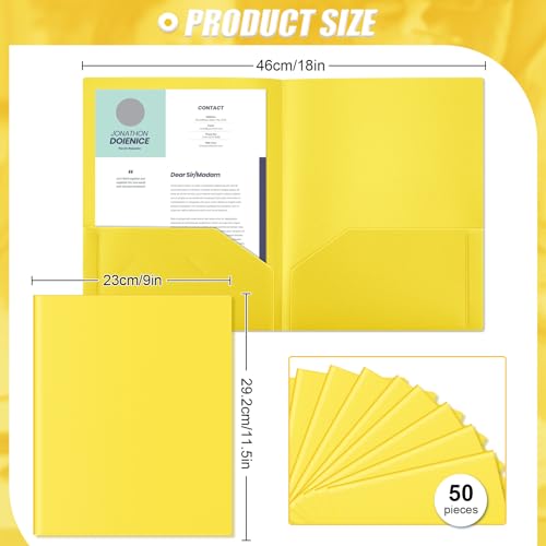 Gueevin 50 Pcs Plastic Folders with Pockets, Back to School Two Pocket Folder Fit Letter Size, Heavy Duty School Business Card Holder for Home Office, 11. 61 x 9. 45 Inches (Yellow) - color: Yellow