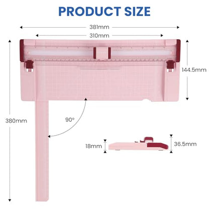 Paper Cutter Pink Rotary Paper Trimmer, 12 Inch Paper Cutter for Cardstock, Scrapbooking, Crafts, 4 Functions with 5 Blades, Safety Guard, Side Ruler for Coupons, Photos, Labels