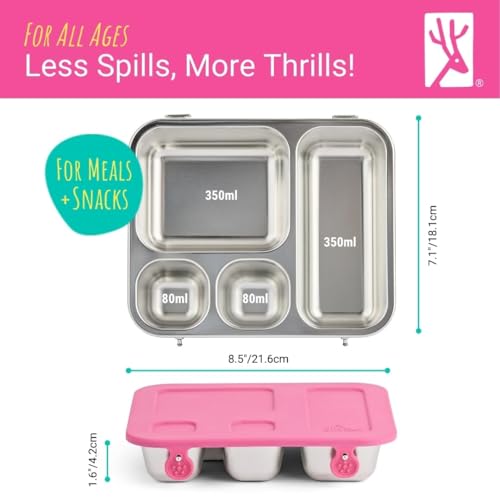 Elk and Friends Kids Stainless Steel Bento Box with Silicone Lid | Leak-proof | Toddler Lunch Container | 4 Compartments | Dishwasher Safe - color: Misty Blue