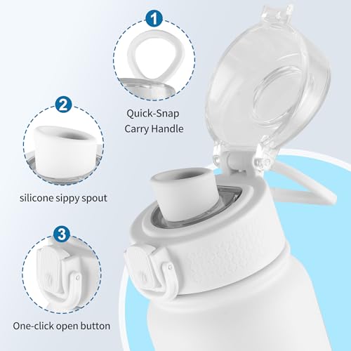GOPPUS Insulated Water Bottle 20oz Stainless Steel BPA-Free Sports Bottle Ideal for School and Travel Silicone Spout Lid Prevents Leaks, Sweat, and Dust (White) - color: White