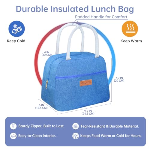 JBGOYON 4-in-1 Bento Box and Insulated Lunch Bag Set, Blue | 6-hour insulation, 7.5 L lunch bag, leakproof 1.9 L container with 2 sauce cups, fork and spoon, 2 snack bags, BPA-fre - color: Blue