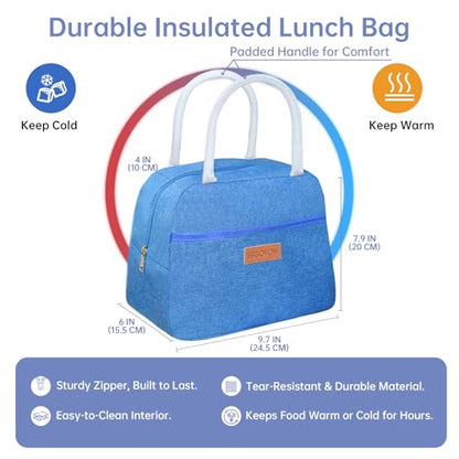 JBGOYON 4-in-1 Bento Box and Insulated Lunch Bag Set, Blue | 6-hour insulation, 7.5 L lunch bag, leakproof 1.9 L container with 2 sauce cups, fork and spoon, 2 snack bags, BPA-fre - color: Blue