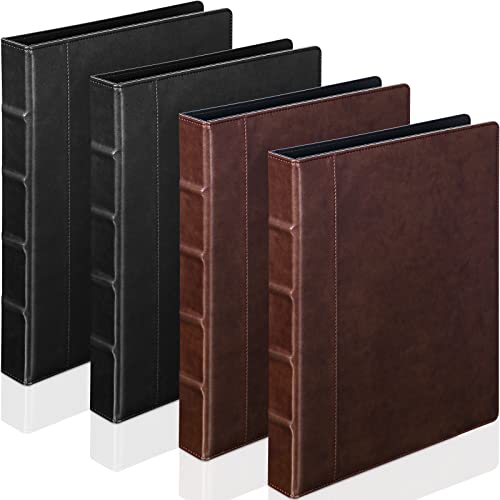 Yexiya 4 Pcs Vintage Hardback 3 Ring Binder Planner Portfolio Leather Round Ring Binder Organizer Holds 200 Sheets with 2 Inner Pockets, 13 x 10 Inch(1 Inch,Black, Brown) - color: Black, Brown, size: 1 Inch