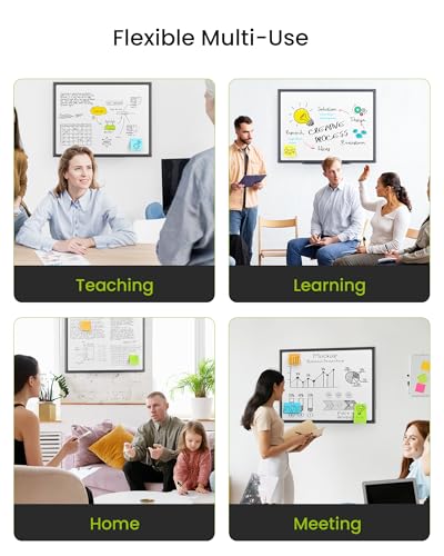 VUSIGN Black Aluminum Magnetic White Board 24" x 18" with Dry-Erase Eraser, Multicolor Markers, Magnetic Pins for Office, Home, School