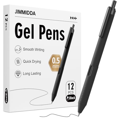 12 Pack Gel Pens Black Ink 0.5mm Smooth Writing Retractable Pen | Fine Point, Long-lasting, Quick-Drying No Smudge, Cute Soft Grip Pens for Journaling, Taking Note for School Office Student - color: 0.5MM-Black Ink-12 PCS