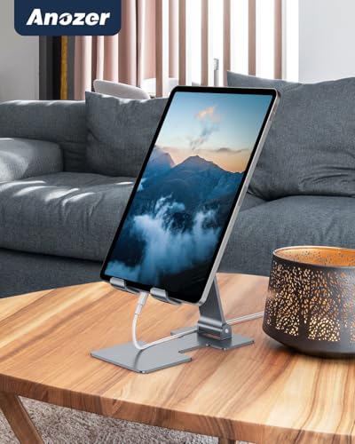 Anozer Tablet Stand,Adjustable Tablet Holder for Desk Foldable | for iPad Stand Dock Holder for iPad Air 5/4/Mini 6/Mini 5/10.2/Pro 12.9/Pro 11,Portable Monitor,Surface (4-13 inch)-Grey