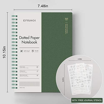 EMSHOI Dotted Spiral Journal Notebook, 2 Pack, 320 Pages, B5 (7.4" x 10") | 100 GSM Thick Paper, Flexible Plastic Cover, for Journaling, Planning, Tracking & Sketching (Brown & Green) - color: Brown Green, style: B5-Dotted