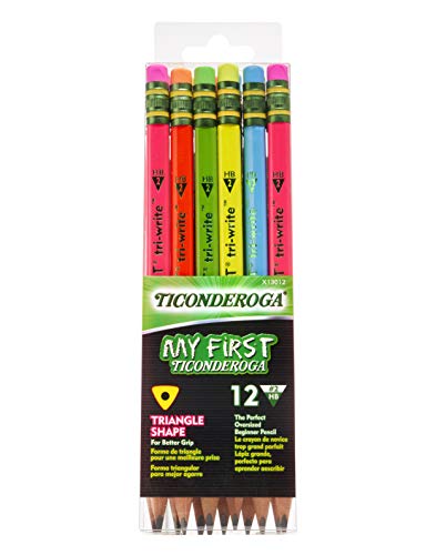 Ticonderoga My First Tri-Write Wood-Cased Pencils, Neon Colors, 12 Count (X13012) My First Pencils, Wood-Cased Soft, Pre-Sharpened, 12 Count (X33312)
