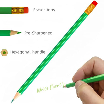 24 Pcs Erasable Checking Pencils, Pre-Sharpened, for Marking, Coloring, Tests, Grading, Office, (Green) - color: Green