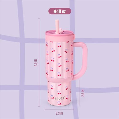 Ello Oasis 18oz Insulated Stainless Steel Kids Tumbler with Straw, Preppy Cherries - color: Preppy Cherries, size: 18 Ounces