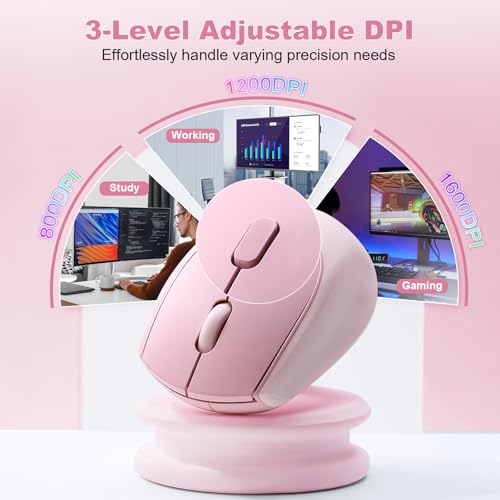 YUNZII C2 Wireless Mouse,2.4GHz Cute Silicone Noiseless Wireless Computer Mouse, Quiet Clicks, 3 Adjustable DPI, 1600 DPI Optical Tracking, Portable Ergonomic Mice for Laptop/PC/Mac (Pink) - color: Pink