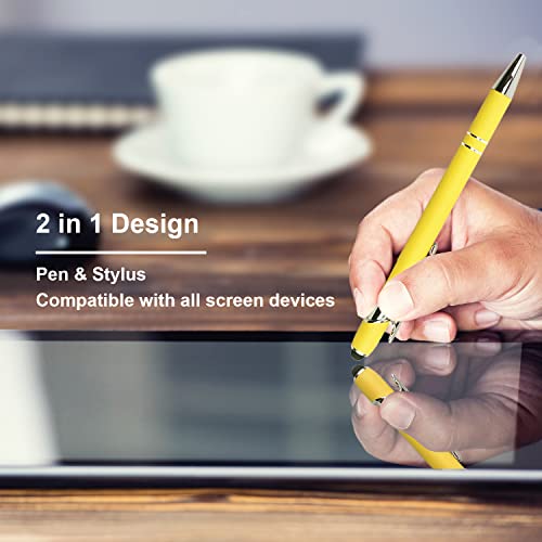 Oddmoal Ballpoint Pen with Stylus Tip, Soft Touch Click Metal Pen, 1.0mm Medium Point, Black Ink, 12 Count(Yellow) - color: Yellow - 12 Pens