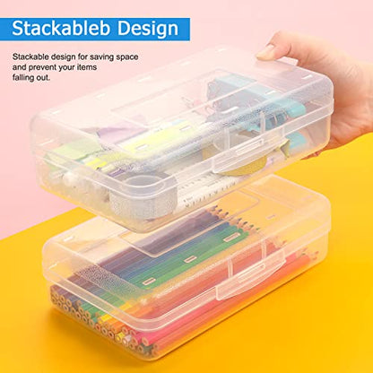 Tamaki 1 Pack Plastic Pencil Box Large Capacity, Clear | Clear Boxes with Snap-tight Lid Stackable Design and Stylish Office Supplies Storage Organizer - color: White