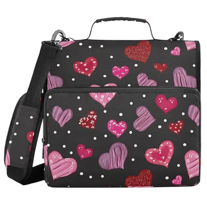 3 Ring Zipper Binder Red Pink Love Heart Binders Bag with Shoulder Strap 500 Sheets Paper Organizer Trapper Keeper Documents Storage File Folder for School Office - color: A2808