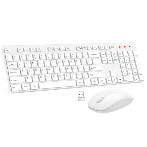 Wireless Keyboard and Mouse Combo, EDJO Silent Full Size Cordless USB Keyboard Mouse, 2.4GHz Lag-Free, Long Battery Life, for Computer, Laptop, PC, Chromebook, Windows (White, 1 Pack) - color: White, size: 1 Pack
