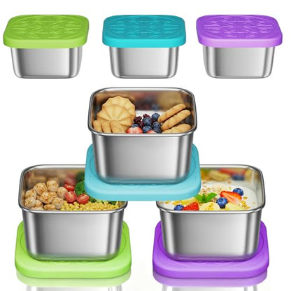3 Pack 6oz Stainless Steel Snack Containers and 3 Pack 2oz Salad Dressing To Go Containers with Silicone Lids, Reusable Square Meal Prep Condiment Sauce Containers Lunch Box Accessories - color: Magic Forest‌