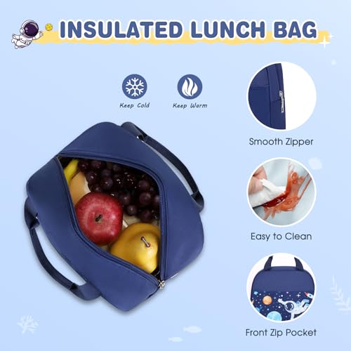 ACESAK Boys Backpack - Astronaut Bento Box with Insulated Lunch Bag Pencil Case & Utensils Set for Kids, 6 Leakproof Compartments Removable Tray Lunches or Snack Container - color: Astronaut