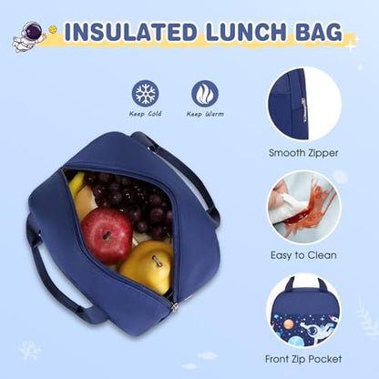 ACESAK Boys Backpack - Astronaut Bento Box with Insulated Lunch Bag Pencil Case & Utensils Set for Kids, 6 Leakproof Compartments Removable Tray Lunches or Snack Container - color: Astronaut