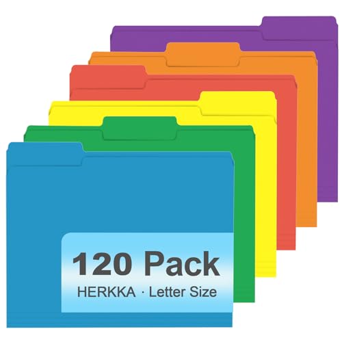File Folder, HERKKA 120 Pack 1/3 Cut Tab File Folders, Colored File Folders Great for Organizing and Filing, Letter Size, Assorted 6 Colors - color: Assorted 6 Colors a