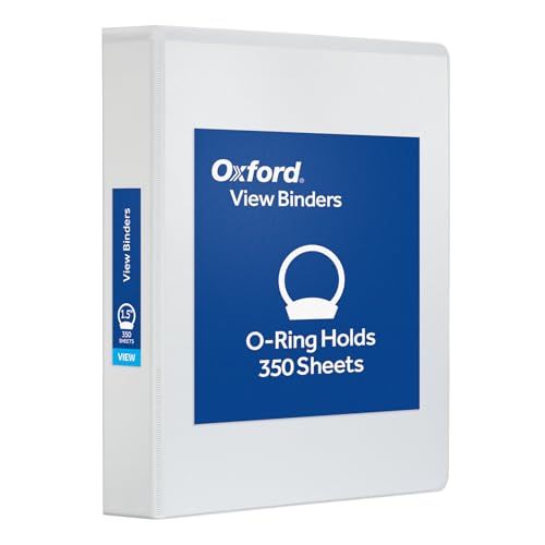 Oxford Ring Binders, 1.5" Round Ring Binders, View Binder, Covers on 3 Sides, XtraLife Hinge, Non-Stick, PVC-Free, White, 350 Sheet Capacity (1002547) - color: White, size: 1.5 Inch