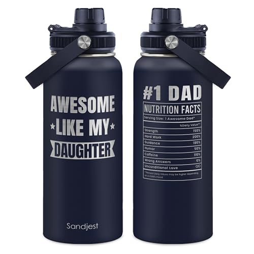 Dad Gift from Daughter, Insulated Stainless Steel Water Bottle 32oz, Awesome Like My Daughter, Vacuum Chug Lid Travel Tumbler for Men Dad, Gift for Birthday Christmas Fathers Day - color: Dad 5
