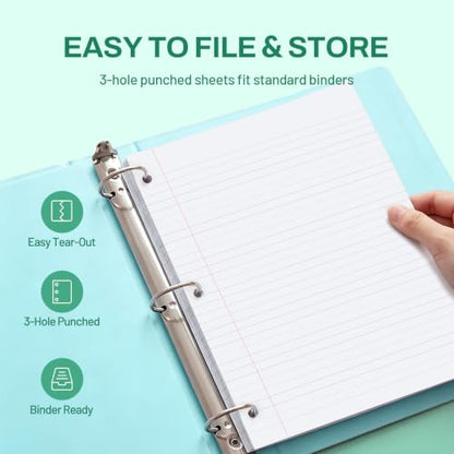 SUNEE 5 Subject Notebook College Ruled - 400 Pages, 9"x11", 5 Pocket Colored Dividers, 3-Hole Punched Paper, Dark Green - color: Dark Green, style: College Ruled