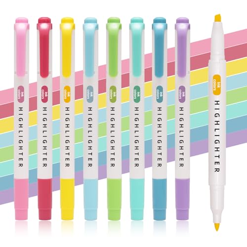 Pastel Highlighters Set, 8 Pack Highlighters Assorted Colors, Bible Highlighter No Bleed, Quick Dry Dual Tip Highlighter Markers for Bible Journals Planners Books Notes, Easter Gifts - color: Fluorescent