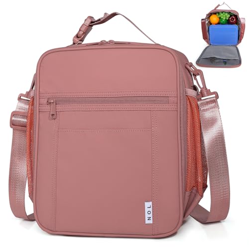 NOL Nylon Waterproof Kids Lunch Bag, Insulated Lunch Bag, Lunch box Cooler, Reusable, Zip Closure with Buckle Handle Holds Lunch Box, Snacks & Water Bottle for School Work, Dark pink - color: Dark pink, size: Vertical (7 Liters)