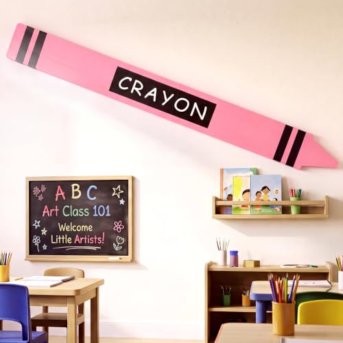 Nuanchu 31.5 Inch Giant Crayon Art Classroom Decor, Wooden Wall Art Party Back to School Decorations Jumbo Crayon Props, First Day of School Playroom Preschool Kindergarten Decor(Pink) - color: Pink