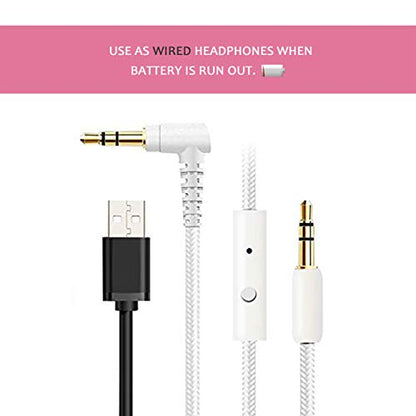 Riwbox CT-7 Cat Ear Bluetooth Headphones, LED Light Up Bluetooth Wireless Over Ear Headphones with Microphone and Volume Control for Travel/School/Smartphones/Laptop/PC/TV (White&Pink) - color: White&Pink